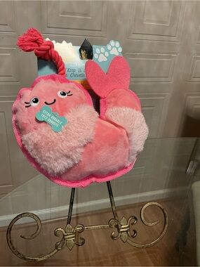 Fringe 8" Shrimp Durable Dog Toy w/Jumbo Squeaker , Rope & Crinkle , Pink New